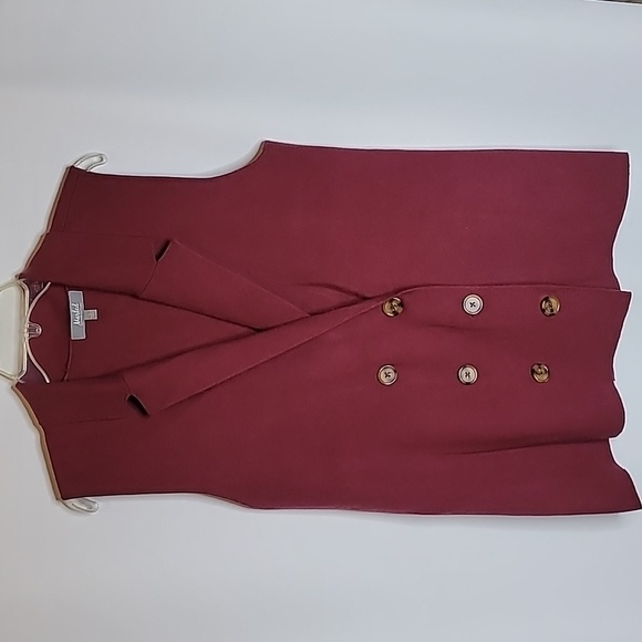 Marled vest sweater double breasted split collar wine sz L soft fine knit - Picture 1 of 9